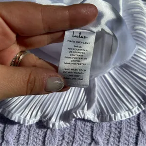 NWOT Lulus Pretty Aura White Satin Plisse Mock Neck Mini Swing Dress thumbnail 8