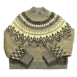 Old Navy Fair Isle Alpine Mock Neck Ski Sweater Women Black Gray M thumbnail 1