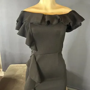 Women’s Black Off-Shoulder BodyCon Midi Dress with Ruffles Size S NWOT thumbnail 2