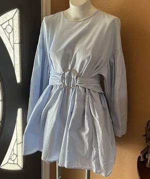 Zara blue oversized belted short dress thumbnail 3