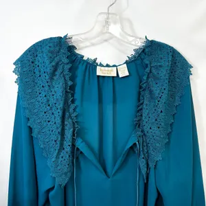 VTG Victoria's Secret Small Gown‎ Nightie Teal Blue Lace Ruffle Regency 749 thumbnail 3