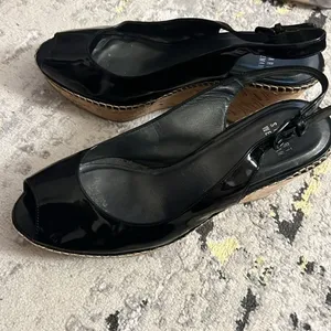 Stuart Weitzman black patent cork wedge size 9 thumbnail 2