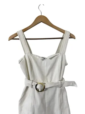 INTERMIX Stefanía Belted White Twill Denim Jean Romper thumbnail 6