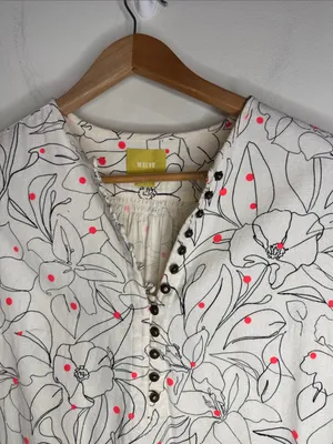 Maeve Anthropologie Bethesda Flannel Floral Polka Dor Front Buttoned Blouse sz M thumbnail 4