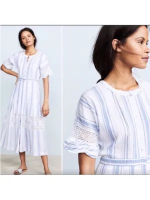 LoveShackFancy Eden Striped Cotton Short-Sleeve Coverup Maxi Dress Size 4 thumbnail 3