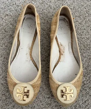 Tory Burch Reva Raffia Ballet Flats | Designer Summer Slip-On Shoes thumbnail 1