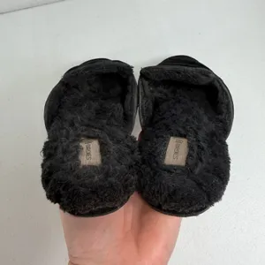 Birdies Size 7 Classic Phoebe Slippers Black Velvet Faux Fur Slide Shoes Women's thumbnail 6