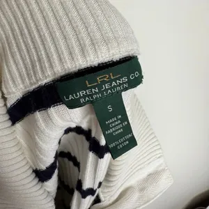 Lauren  Big Button High Neck Striped Pullover Sweater Small White thumbnail 3