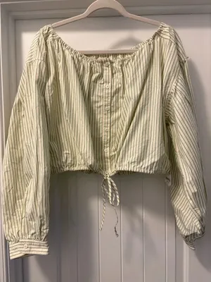 We The Free /Free People Striped Off-Shoulder Crop Top with Drawstring NWT Large thumbnail 3