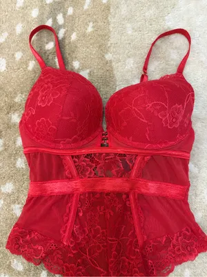 Rachel Roy Red Lace Bodysuit Teddy Size L Underwire Sheer Lingerie thumbnail 5