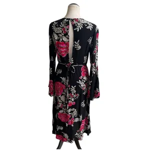 Billabong Women's Floral Whispers Wrap Dress Size Med Black Multi Bell Sleeves thumbnail 4