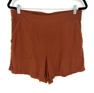 Wildfox Shorts High Waisted Pull On Large Rust Brown Rayon Pockets Summer Boho thumbnail 1