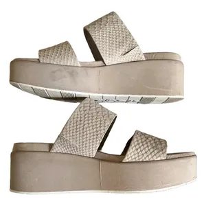 J/Slides NYC Womens 8.5 Taupe Snakeskin Embossed Leather Platform‎ Slide Sandals thumbnail 5