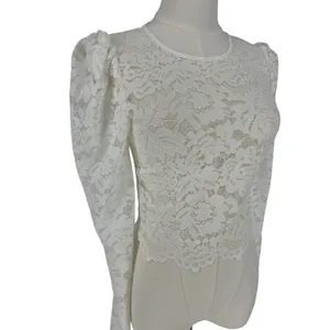 Generation Love White Floral Lace Puff Sleeve Cropped Top Size XXS thumbnail 4
