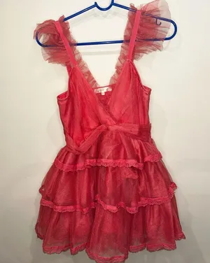 LoveShackfancy Pink Tulle Ruffled ZoRina Lace Trim Mesh Mesh Dress 00 thumbnail 3