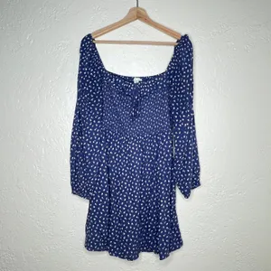 AE Floral Women's Blue Ditsy Flower Smocked Long-Sleeve Ruffle Mini Dress Medium thumbnail 2