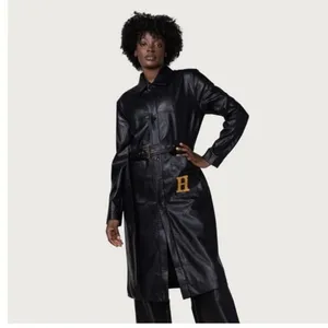 NWT Honor The Gift Vegan Leather Belted Trench Coat S Black Oversized Logo thumbnail 6