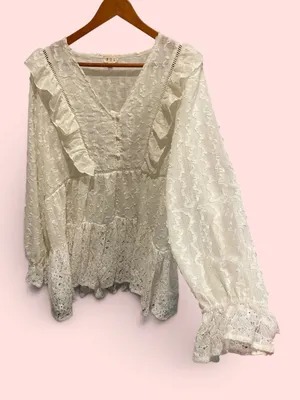 Cute ruffle Pol creamy vanilla lace ruffle peasant mini dress boho gypsy dream thumbnail 1