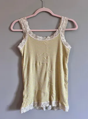 Yellow Lace Ribbed Tank Top Size L thumbnail 2