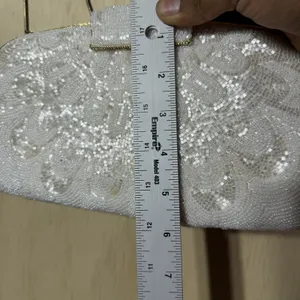 Vintage‎ White Beaded Evening Clutch Purse Wedding Bridal Formal Shoulder Bag thumbnail 9