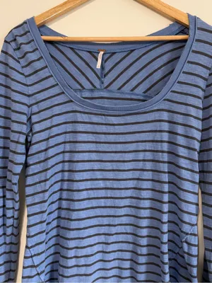 Free People Striped Blue Long Sleeve Top Size Large Shirt Boho Cotton thumbnail 4