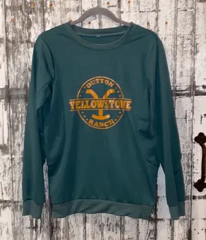 Yellowstone Dutton Ranch green gold top sweatshirt Size M thumbnail 1