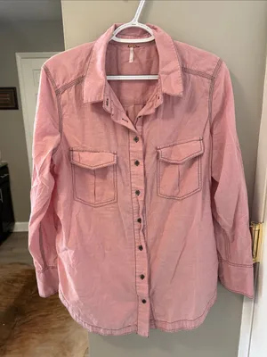 Free People Last Chance Cotton Button Down Pink Medium thumbnail 5