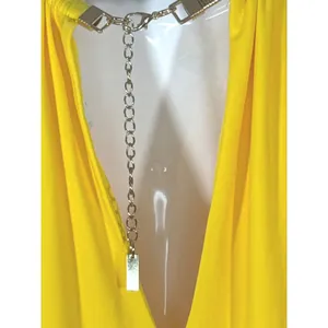 Kensie Yellow Halter‎ Dress Gold Chain Neckline Draped Layered Mini Size 2 thumbnail 7