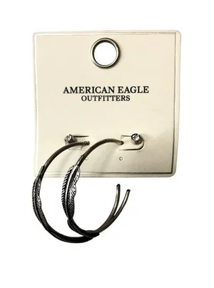 American Eagle Outfitters Earrings Set Hoop Silver Tone Feather Rhinestone Stud thumbnail 1