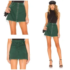 Free People We the Free Zip It Up Mini Jean Skirt Green Cotton size 31‎ *251 thumbnail 2