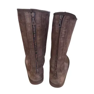 UGG Vintage Y2K Tall Knightsbridge Brown Below Knee Suede Shearling Back Zip Boots thumbnail 2