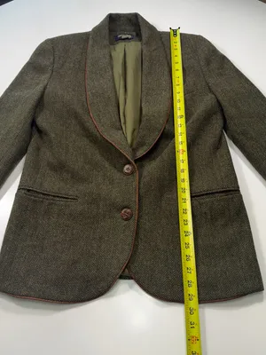 Country Shop 100% Wool Olive Tweed Blazer with Brown Contrast Trim - Women thumbnail 3