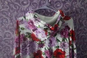 Victoria's Secret fleece hooded sweater flowers floral in white, purple and red size medium. thumbnail 6