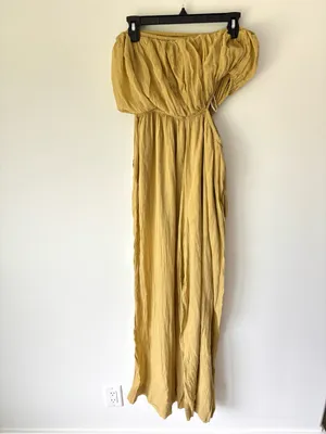 Free People Cut Out For It Strapless Jumpsuit Yellow Gold Hippie Boho Flowy thumbnail 9