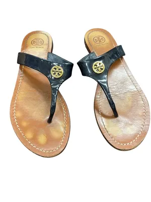 Tory Burch womens black leather patent slip on casual sandals sz 8.5M SKU 10-661 thumbnail 7