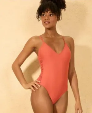 NWT Shade & Shore Orange Crochet One-Piece Swimsuit - Size: Extra Small thumbnail 1