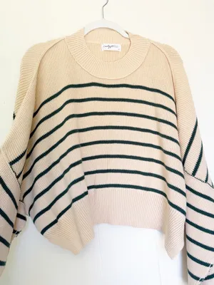 NEW CARLY JEAN LOS ANGELES CJLA Avila Cropped Sweater Green Stripe XL thumbnail 3