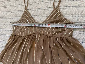 Lizette Collection Sequin Beaded Babydoll Cami Top Y2K Fairy Party Taupe Med NWT thumbnail 7