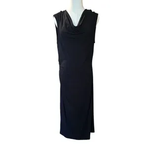 HALSTON NWT Black Cowl Neck Sleeveless Dress Sz LG Bodycon Wedding Formal Prom thumbnail 2