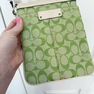 Vintage 90’s Coach Lime Green Signature Monogram Pattern Canvas Crossbody Bag thumbnail 1