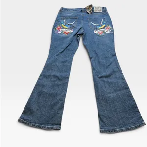Ed Hardy Womens Low Rise Bootcut Jeans Blue Tattoo Embroidered XL NWT thumbnail 3