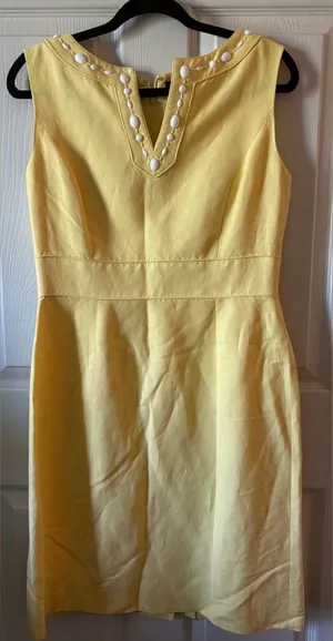 Alex Marie Linen Blend Soft Yellow‎ Lined Sleeveless Shift Midi Dress Beaded 8 thumbnail 1