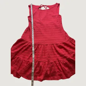 Anthropologie Open Back Tiered Mini Dress Coral Pink Textured Stripe Large thumbnail 7