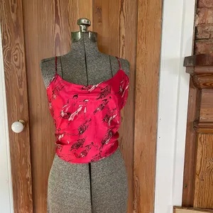 Vintage 90s Natori Private Luxuries Red Silk Cami Art Print Slip Tank XL💛 thumbnail 11