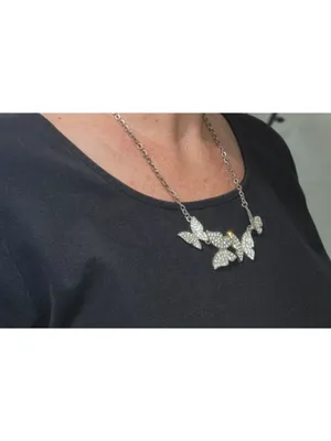 Silver Tone Rhinestone Butterfly Necklace thumbnail 4