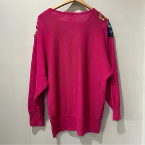 Vintage SML Glitz 80s Pink Knit Sequin‎ Funky Cotton Blend Sweater sz XL. thumbnail 4