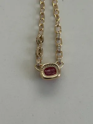 Bomb Party Gold Chain Necklace with Red Gemstone Pendant thumbnail 3