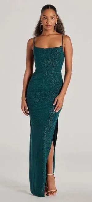 Kelly Cowl Neck Strappy Mermaid Glitter Formal Dress thumbnail 4