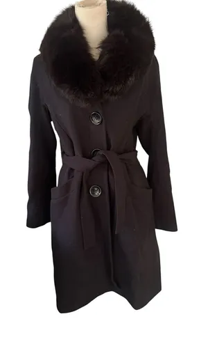 Michael Kors Faux Fur Trim Wool Blend Coat Black 12 thumbnail 1