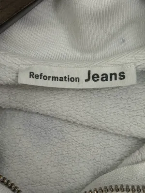 Reformation Jeans Marla Half Zip Pullover in White and Blue Tie Dye thumbnail 4